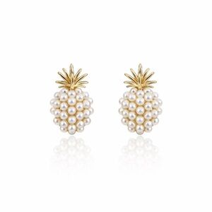 Gold Pearl Pineapple Stud Earrings